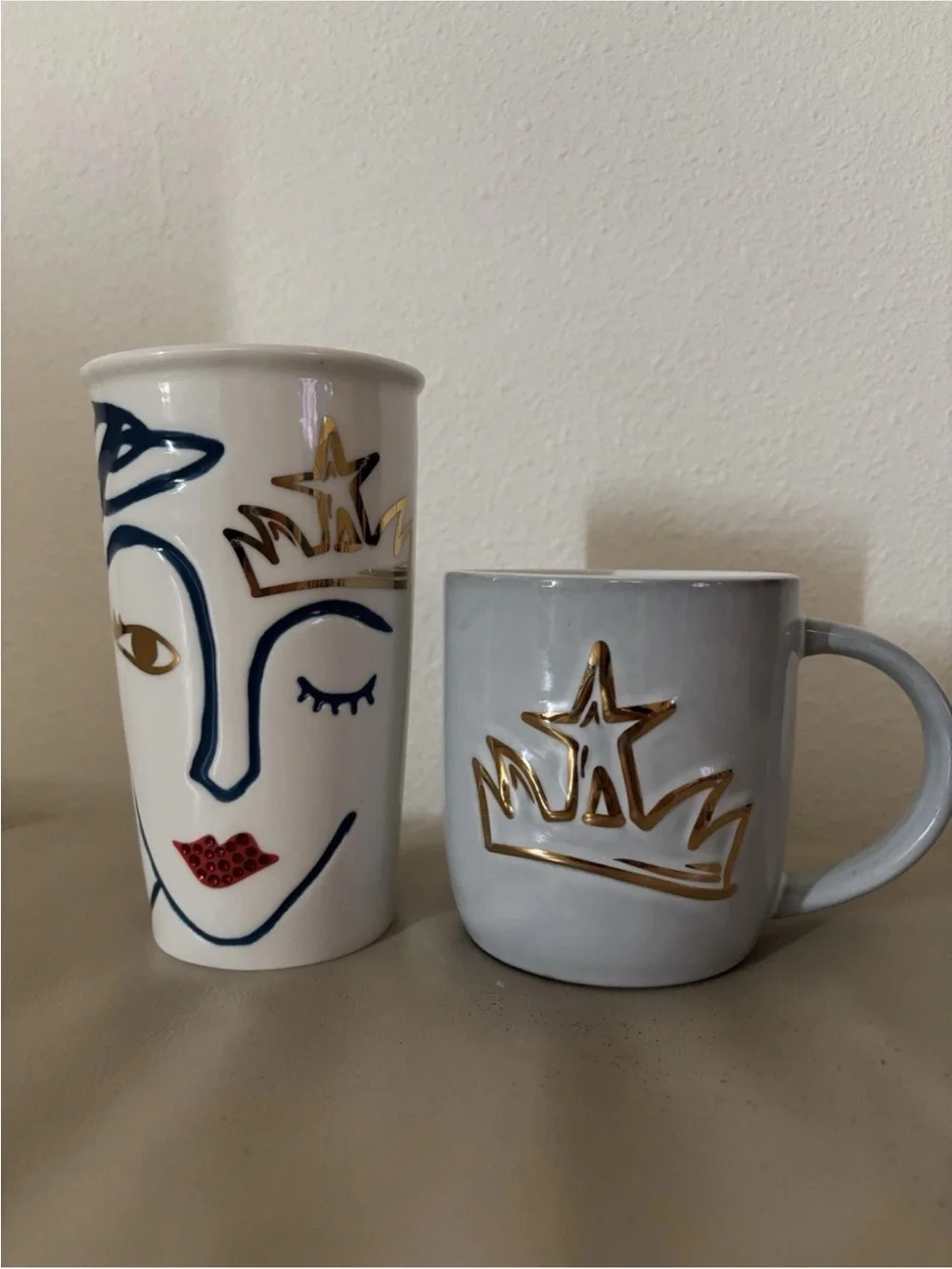 Starbucks 2016 Anniversary Set Swarovski Crystal Lips Tumbler & Crown Mug